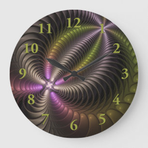 Grande Horloge Ronde Abstrait brillant Trippy coloré 3D Fractal Art