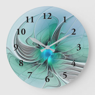 Grande Horloge Ronde Abstrait De Bleu, Art Fractal Moderne