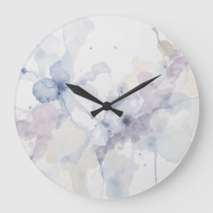 Grande Horloge Ronde Abstrait éclaboussure d'encre fluide bleu pastel e