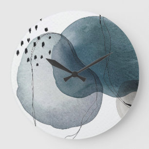 Grande Horloge Ronde Abstrait en bleu et gris