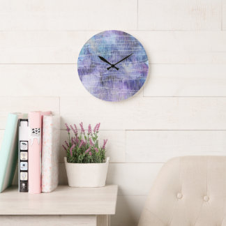 Grande Horloge Ronde Abstrait encre alcool lavande avec fines lignes