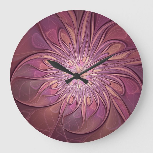 Grande Horloge Ronde Abstrait Floral Fractal Art Berry couleurs (Recto)