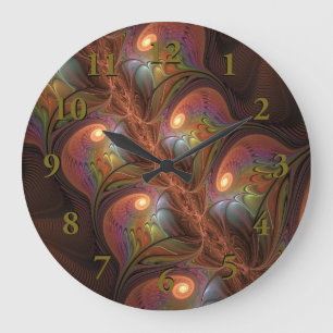 Grande Horloge Ronde Abstrait fluorescent coloré moderne Brown fractal