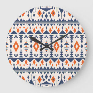 Grande Horloge Ronde Abstrait géométrique aztèque, motif transparent.