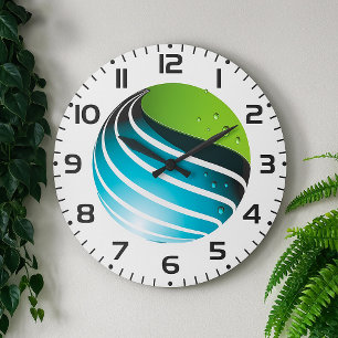 Grande Horloge Ronde Abstrait Green and Blue Globe Modern Earth