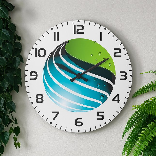 Grande Horloge Ronde Abstrait Green and Blue Globe Modern Earth (Créateur téléchargé)