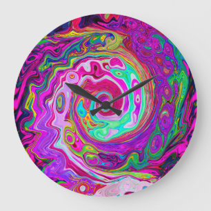 Grande Horloge Ronde Abstrait Groovy Rétro Tourbillon Magenta Arc-en-ci