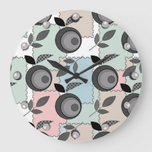 Grande Horloge Ronde Abstrait moderne patchwork de fruits pomme géométr