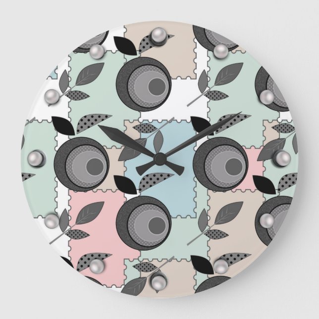 Grande Horloge Ronde Abstrait moderne patchwork de fruits pomme géométr (Recto)
