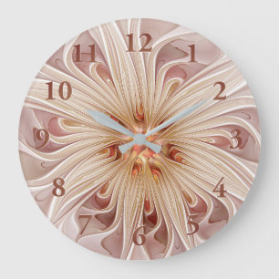 Grande Horloge Ronde Abstrait Moderne Peach Pastel Flower Fractal Art