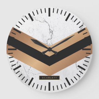 Grande Horloge Ronde Abstrait noir et or