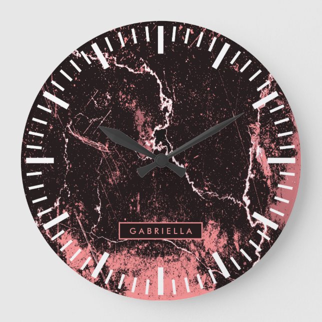 Grande Horloge Ronde Abstrait noir et rose (Recto)