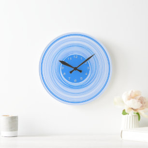 Grande Horloge Ronde Abstrait Ombre moderne Baby Blue White Spiral