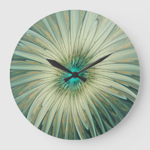 Grande Horloge Ronde Abstrait Sage Green Imaginaire Fleur Fractal Art