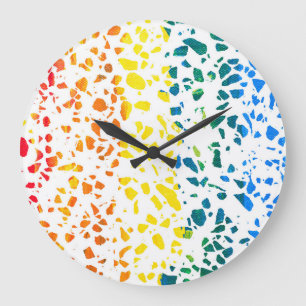 Grande Horloge Ronde Abstrait Terrazzo Mosaic coloré Rainbow Motif