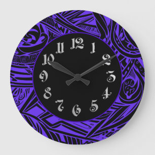 Grande Horloge Ronde Abstrait tribal noir et blanc
