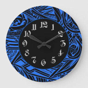 Grande Horloge Ronde Abstrait tribal noir et blanc