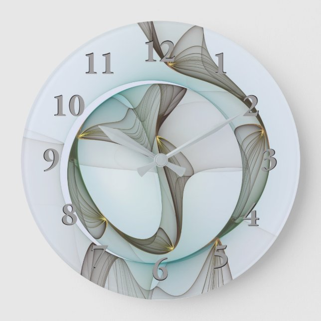 Grande Horloge Ronde Abstrait Turquoise Brown Gold Elegance (Recto)