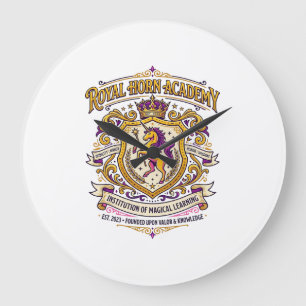 Grande Horloge Ronde Académie de la Corne Royale de Licorne Stylish Des