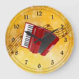 Grande Horloge Ronde Accordéon rouge et notes musicales