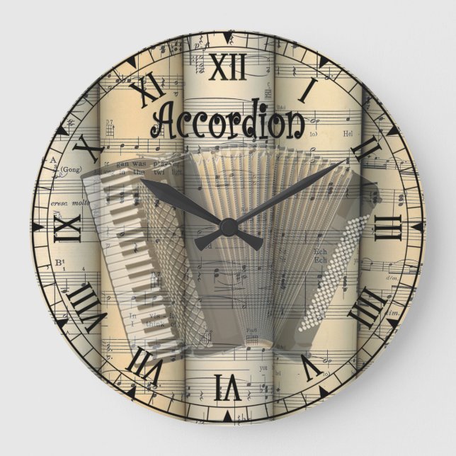 Grande Horloge Ronde Accordéon transparent ~ Musique Vintage feuille ro (Recto)