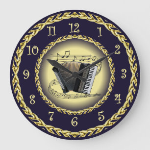 Grande Horloge Ronde Accordion ~ Scroll musical ~ Gold/Navy Blue ~