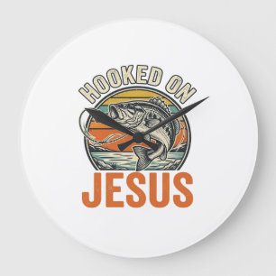 Grande Horloge Ronde Accro à Jésus Bass Fishing Vintage Foi