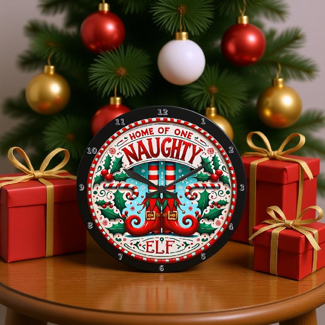 Grande Horloge Ronde Accueil de One Naughty Elf (Créateur téléchargé)