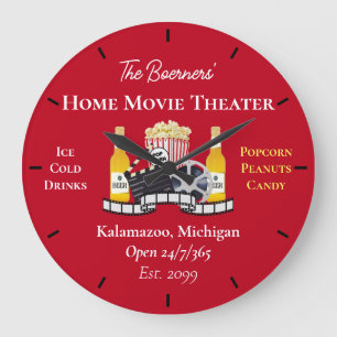 Grande Horloge Ronde Accueil Film Théâtre Popcorn Clapperboard Film