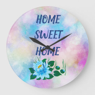 Grande Horloge Ronde Accueil maison douce belle fleur bleue eau