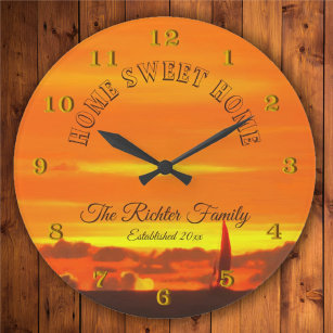 Grande Horloge Ronde Accueil Sweet Home Famille Bateau à voile Coucher