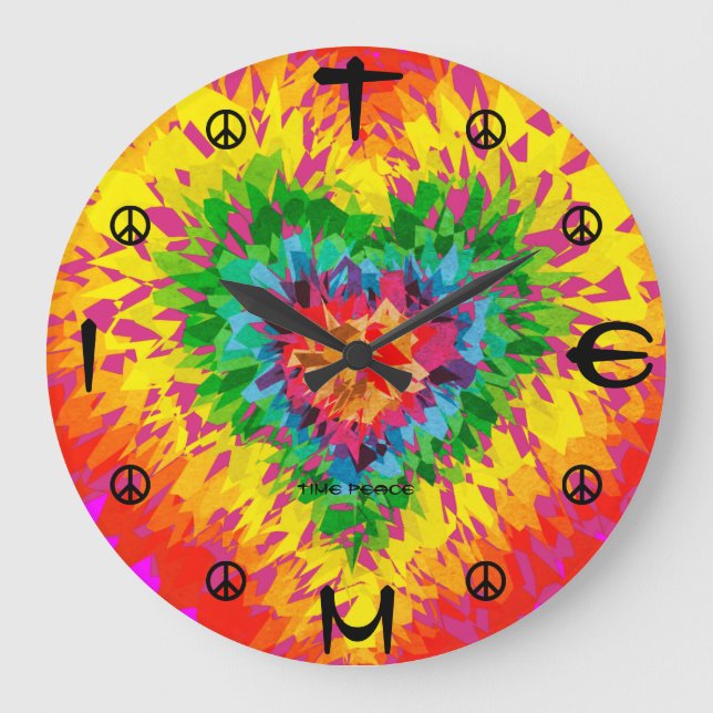 Grande Horloge Ronde Accueil Wall Room Time Peace Timepiece Tie Dye Hea (Recto)