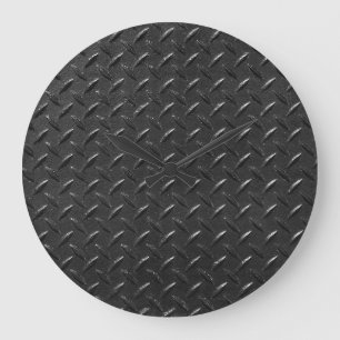 Grande Horloge Ronde Acier noir, texture métallique floutée.