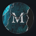 Grande Horloge Ronde Acrylique Monogramme Personnalisé Agate Sarcelle<br><div class="desc">Personnalisez cette Horloge Murale en Acrylique Agate Sarcelle et ajoutez du texte personnalisé au design.</div>