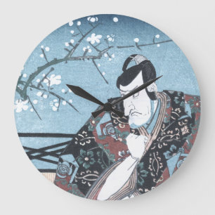 Grande Horloge Ronde Acteur de Kabuki d'hiver d'Ukiyo-e de Japonais par