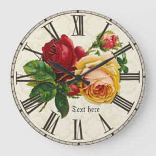 Grande Horloge Ronde Add name to shabby chic vintage art roses flowers