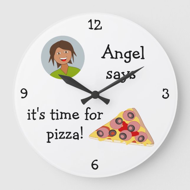 Grande Horloge Ronde Add Your Photo : 'Time for Pizza' (Recto)