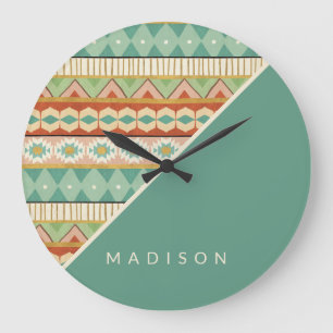 Grande Horloge Ronde Add Your   Watercolor Tribal Pattern