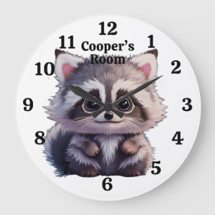 Grande Horloge Ronde Adieux raton laveur mignon animaux de la forêt ami