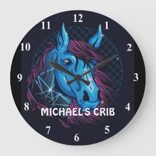 Grande Horloge Ronde Ado NEON Horse Girls Love Horses Cool tendance