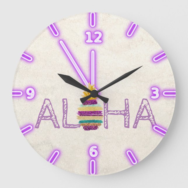 Grande Horloge Ronde Adorable Aloha Hawaiian Glitter Pineapple (Recto)