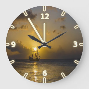 Grande Horloge Ronde Adorable Boat on Sunset