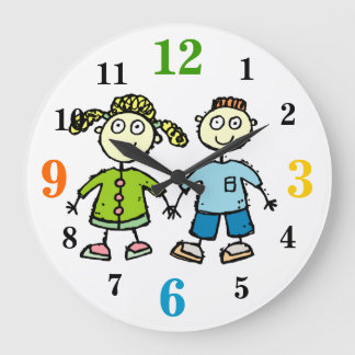 Grande Horloge Ronde Adorable Brother & Sister Kids Drawing Wall Clock