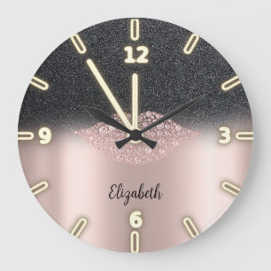 Grande Horloge Ronde Adorable Cool tendance Rose Diamants Or Lips