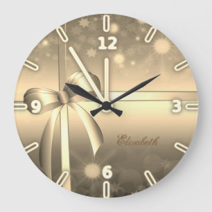 Grande Horloge Ronde Adorable Elegant Gold Bow - Personnalisé