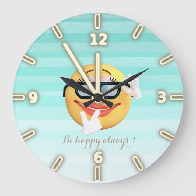 Grande Horloge Ronde Adorable Emoji Face-Be heureux toujours (Recto)