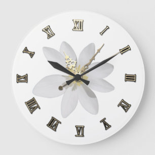 Grande Horloge Ronde Adorable Fillette, Marguerite ,Blanc