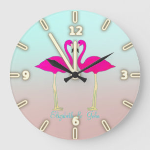 Grande Horloge Ronde Adorable Flamants roses Roses Dans L'Amour Personn