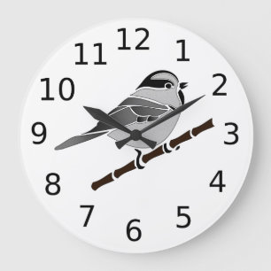 Grande Horloge Ronde Adorable Mountain Chickadee Bird Illustrated