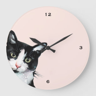 Grande Horloge Ronde Adorable Peeking Cat Blush
